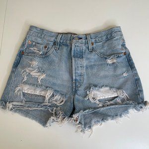 Levi's Premium Destroyed Denim Cutoff Shorts Distressed Light Wash